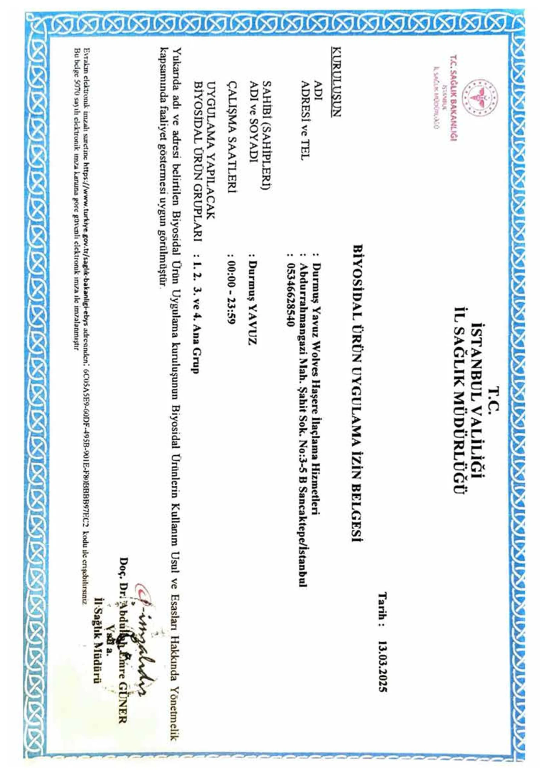 Wolves Böcek İlaçlama Ruhsat