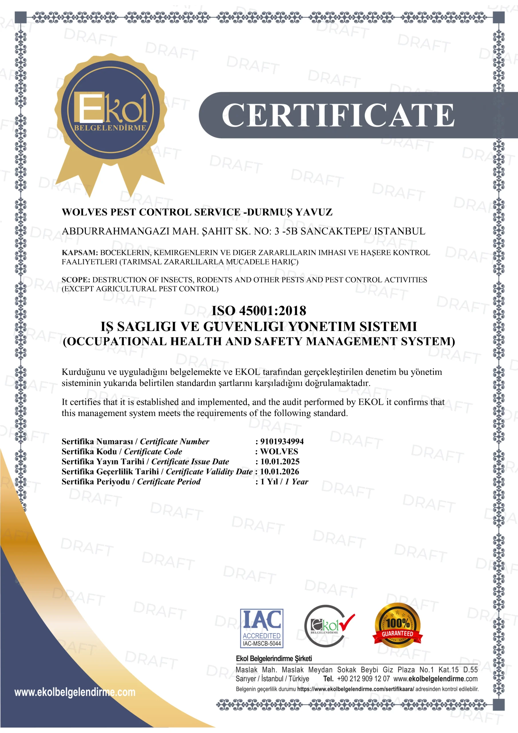 ISO 45001 Sertifikası