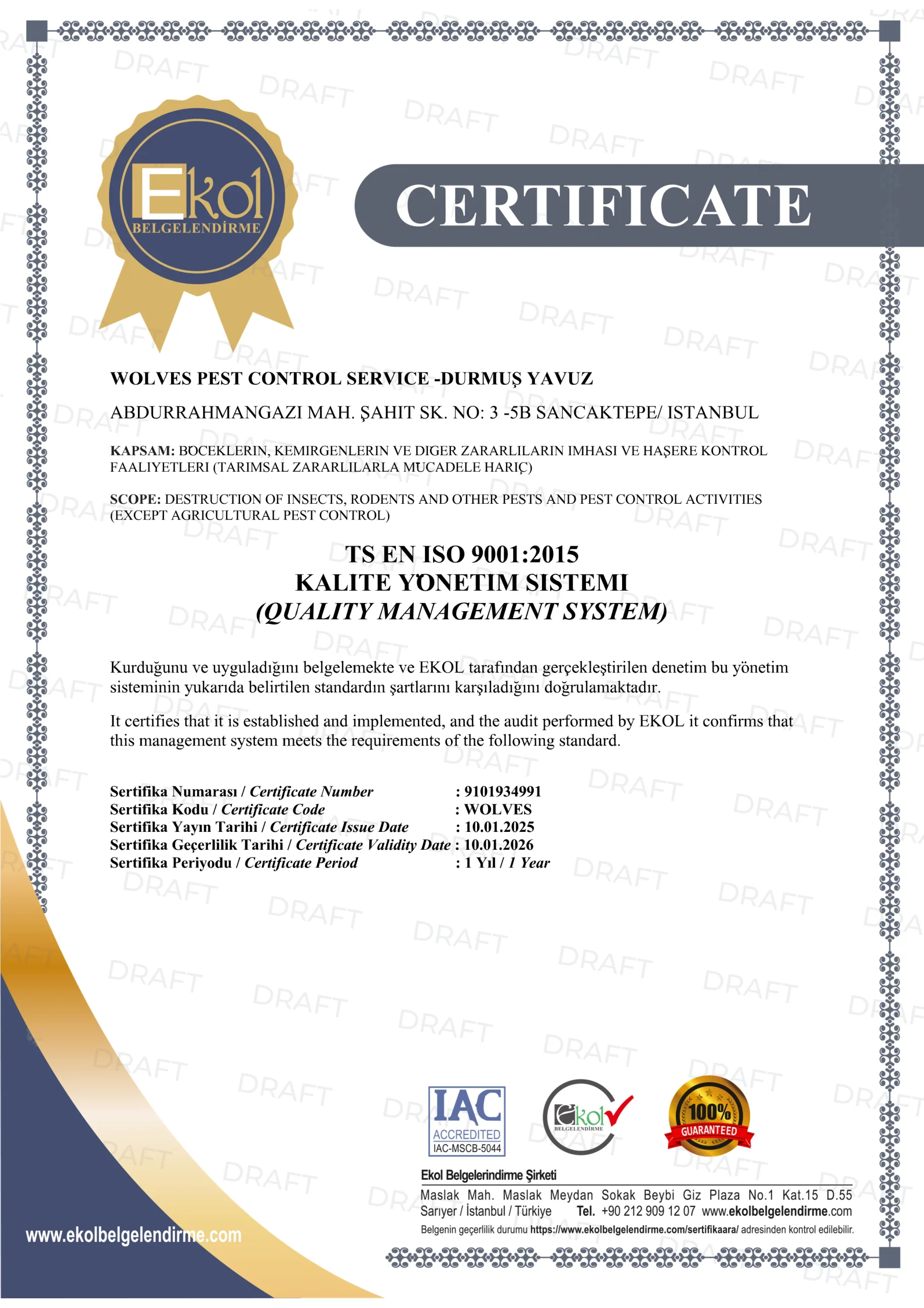 ISO 9001 Sertifikası